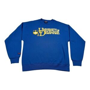 Vintage University of Delaware Sweater Mens Large Blue College NCAA Made USA 90s